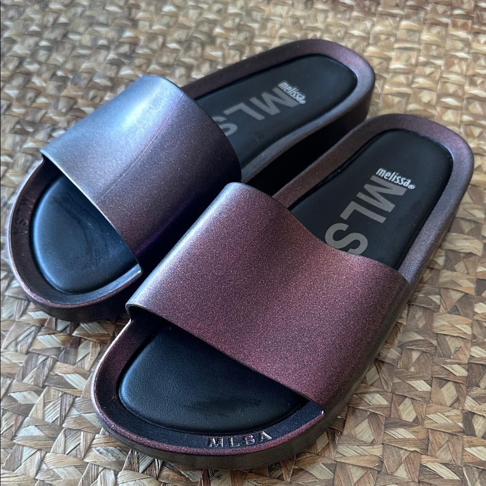Melissa Shimmering Slide Sandals (retail $85)